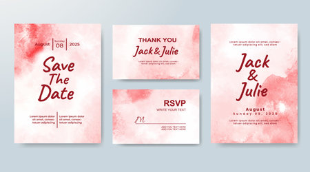 Set of Wedding invitation with abstract splash watercolorのイラスト素材