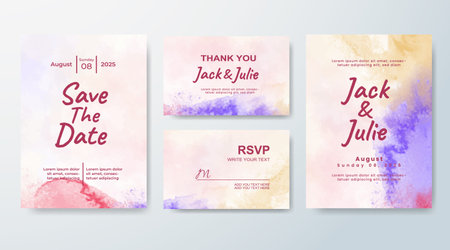 Set of Wedding invitation with abstract splash watercolorのイラスト素材