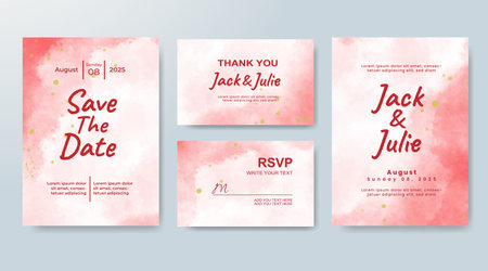 Set of Wedding invitation with abstract splash watercolorのイラスト素材