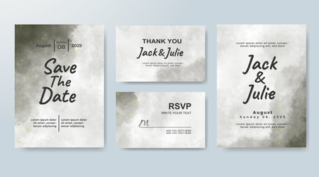 Set of Wedding invitation with abstract splash watercolorのイラスト素材