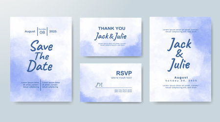Set of Wedding invitation with abstract splash watercolorのイラスト素材