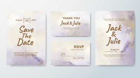 Set of Wedding invitation with abstract splash watercolorのイラスト素材