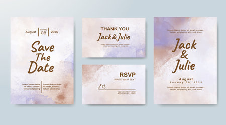 Set of Wedding invitation with abstract splash watercolorのイラスト素材