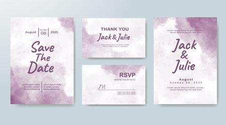 Set of Wedding invitation with abstract splash watercolorのイラスト素材