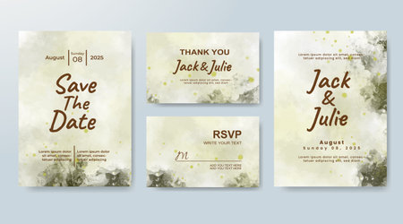 Set of Wedding invitation with abstract splash watercolorのイラスト素材