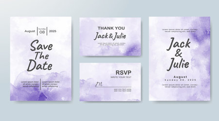 Set of Wedding invitation with abstract splash watercolorのイラスト素材