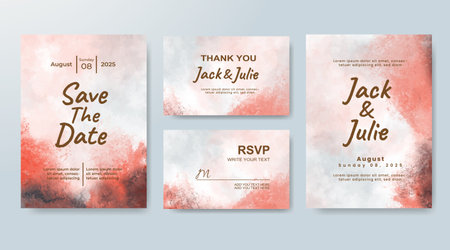 Set of Wedding invitation with abstract splash watercolorのイラスト素材