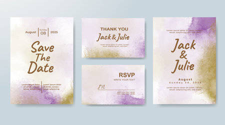 Set of Wedding invitation with abstract splash watercolorのイラスト素材