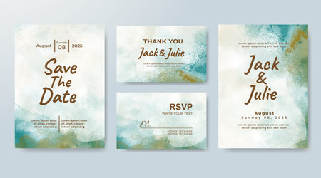 Set of Wedding invitation with abstract splash watercolorのイラスト素材
