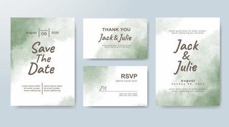 Set of Wedding invitation with abstract splash watercolorのイラスト素材