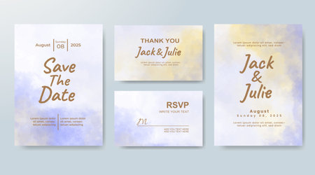 Set of Wedding invitation with abstract splash watercolorのイラスト素材