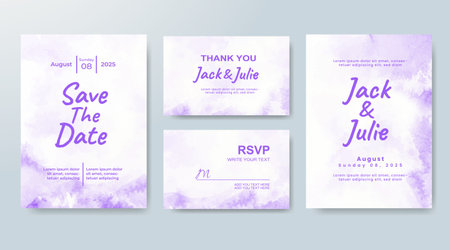 Set of Wedding invitation with abstract splash watercolorのイラスト素材