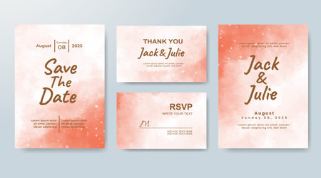 Set of Wedding invitation with abstract splash watercolorのイラスト素材
