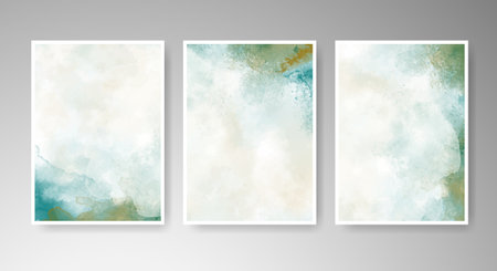 Set of cards with bright colorful vector watercolor background. Design for your date, postcard, banner.のイラスト素材