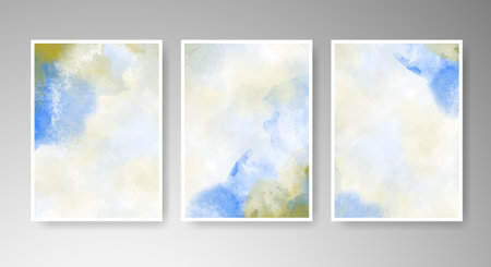 Set of cards with bright colorful vector watercolor background. Design for your date, postcard, banner.のイラスト素材