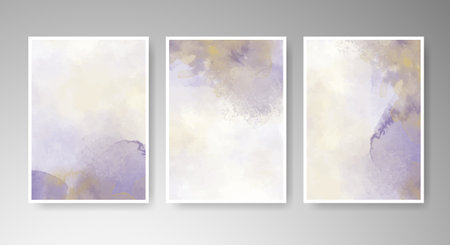 Set of cards with bright colorful vector watercolor background. Design for your date, postcard, banner.のイラスト素材