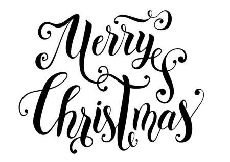 Handwritten decorative modern brush calligraphy of Merry Christmas with greens card, poster or stickerのイラスト素材