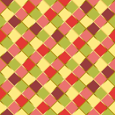 Seamless pattern with colorful squares in yellow, red, pink, violet, green and golden outlines for wrapping paper, textile, decoupage paper, scrapbooking, background, decoration.のイラスト素材