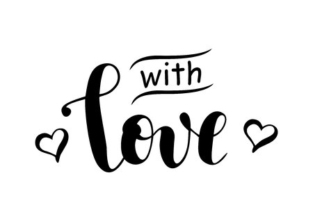 Calligraphy lettering of With love in black decorated with hearts isolated on white background for decoration,present,gift tag, label, greeting card, valentine, Valentines Day,bunch of flowers,stickerのイラスト素材