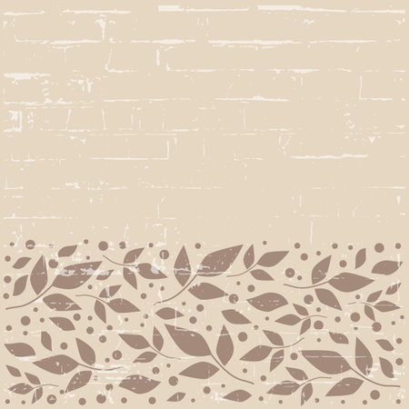 Coffee color square background with decorative stripe of brown leaves and dots for decoration, scrapbooking paper, sheet of book or notebook, wedding invitation, greeting card, text, family treeのイラスト素材