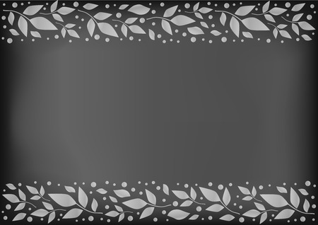 Chalkboard background with decorative stripes align top and below with white leaves and dots for decoration, scrapbooking paper,wedding invitation, text,cover of book, restaurant, menu, bar, cafeのイラスト素材