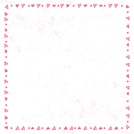 Decorative frame of hearts and dots in pink on white textured background for decoration, oster, anner,postcard, greeting card,gift tag,text, lettering,advertising,valentines day,valentine, invitationのイラスト素材