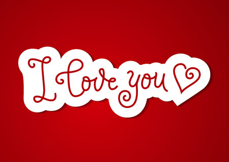 Modern calligraphy lettering of I love you in red on white and red background decorated with heart for decoration, poster, banner, valentine, valentines day, sticker, postcard, gift tag, presentのイラスト素材