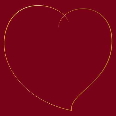 Decorative frame in form of heart in golden on red for decoration, design, poster, text, Valentines Day, valentine, wedding, honey moon, gift tag, greeting card, label, logo, lettering, signのイラスト素材