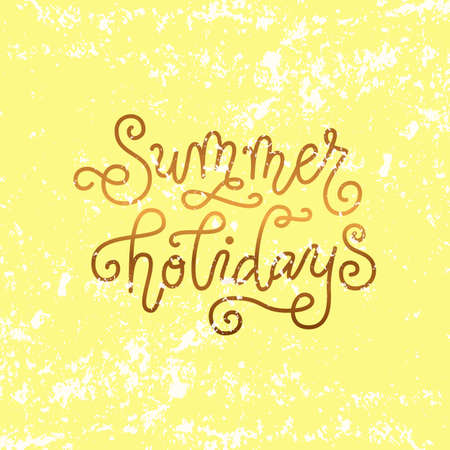 Calligraphy lettering of Summer holidays in golden on textured yellow backgroundのイラスト素材