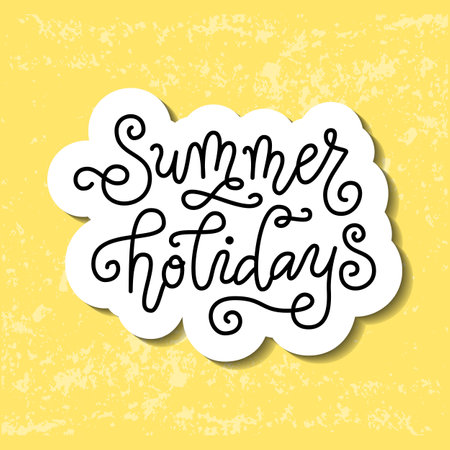 Calligraphy lettering of Summer holiday in blue on colorful watercolor backgroundのイラスト素材