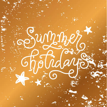 Calligraphy lettering of Summer holiday in white on golden textured backgroundのイラスト素材