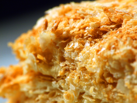 Sweet napoleon cake with vanilla and chocolate creamの写真素材