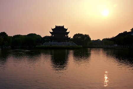 Sunset view of an ancient building with backlightのeditorial素材