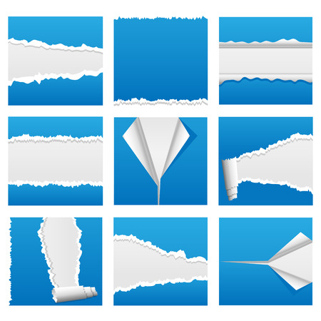 Torn paper design elements for web, presentations or computer applications. Rip, tear and peel variations included.のイラスト素材