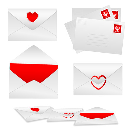White envelopes with red hearts and love stampsのイラスト素材