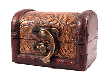 A wood trunk to save a treasure in a white backgroundの写真素材