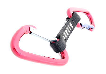 Quickdraw with carabiners for climbingの写真素材
