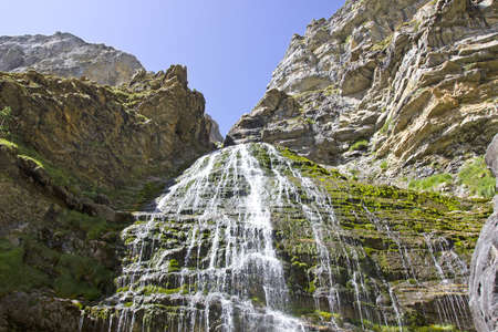 View of Cola de Caballo (horsetail), a very nice cascade in Ordesa National Park, Aragon, Spain.の写真素材