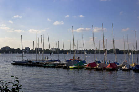 Sailboats at Alaster lake in Hamburgの写真素材
