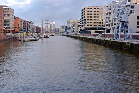 Speicherstadt, historic warehouses in Hamburg harbour, Germanyの写真素材