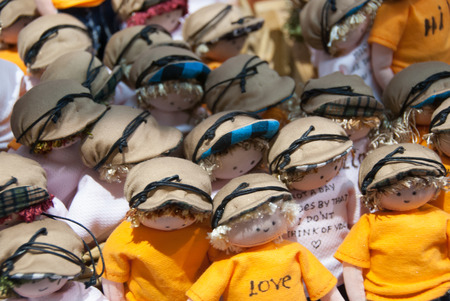 beautifl souvenir colorful children dolls for backgroundの写真素材