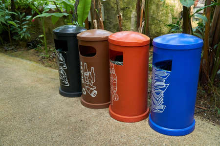 Variety colors of recycle dustbin at the parkの写真素材