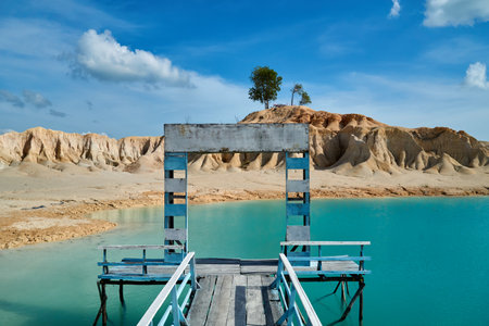 Wide angle view of beautiful blue lake Bintan during the dayの写真素材