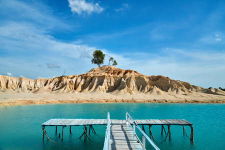 Wide angle view of beautiful blue lake Bintan during the dayの写真素材