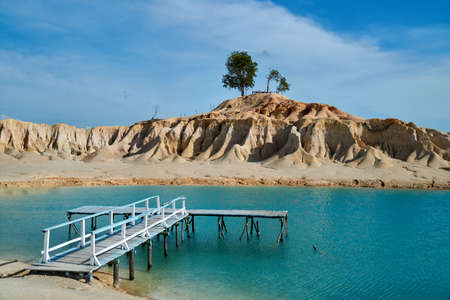 Wide angle view of beautiful blue lake Bintan during the dayの写真素材