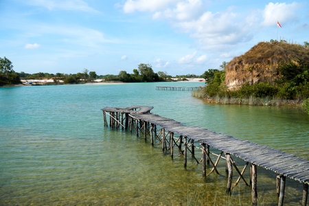Wide angle view of beautiful blue lake Bintan during the dayの写真素材