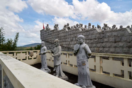 The sculpture at Ksitigarbha Bodhisattva Temple also known as vihara 1000 statues against the skyのeditorial素材