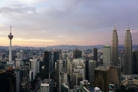 View of KL Tower, KLCC and other buildings in Kuala Lumpur during duskのeditorial素材