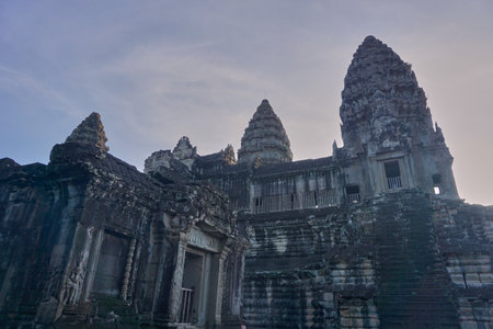 View of Angkor Wat architecture during the day at Siem Reap, Cambodiaの写真素材