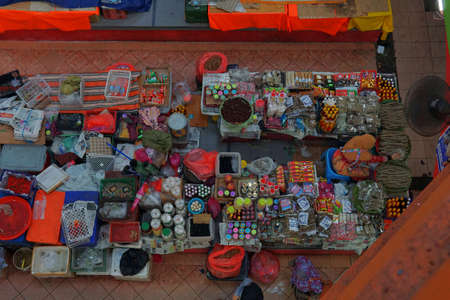 Local traders selling theirs vegetables and dried food in Pasar Siti Khadijahのeditorial素材